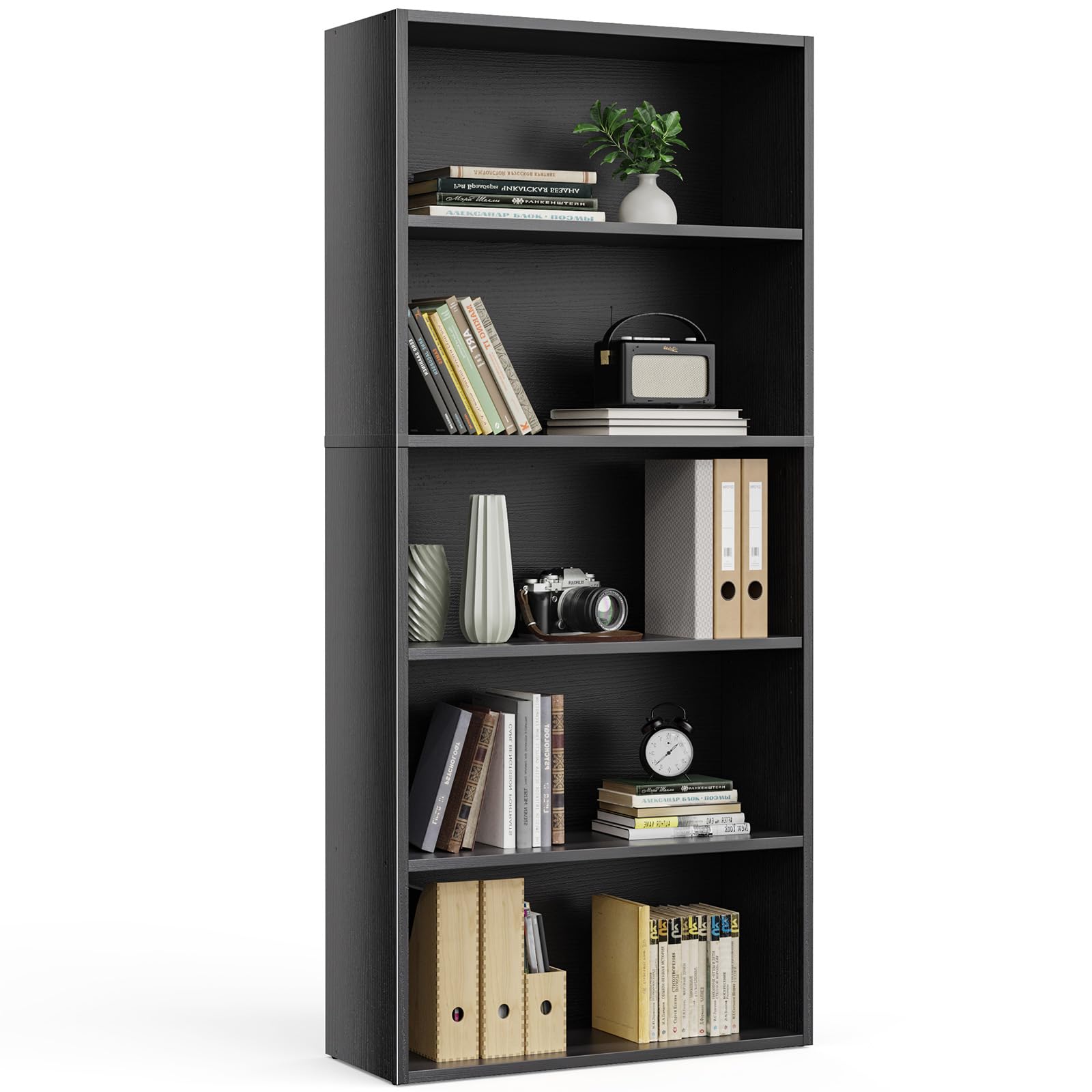 Sweetcrispy Industrial 5 Shelf Bookcase - 53 Inch Tall Floor Standing Open Bookshelf with Anti-Tipping Device for Home O